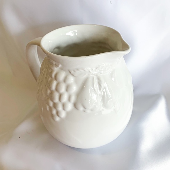 Elegant, Bright White, Embossed Ceramic Water Pitcher - Picture 2 of 5